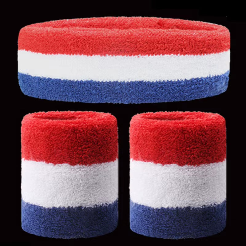 1 Set Sport Wristbands + Headband Towel Sweat Bands for Men Women Basketball Yoga Tennis Fitness Head Band Wrist Support Protect