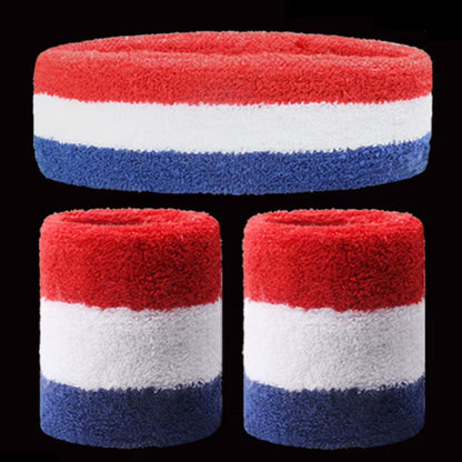 1 Set Sport Wristbands + Headband Towel Sweat Bands for Men Women Basketball Yoga Tennis Fitness Head Band Wrist Support Protect