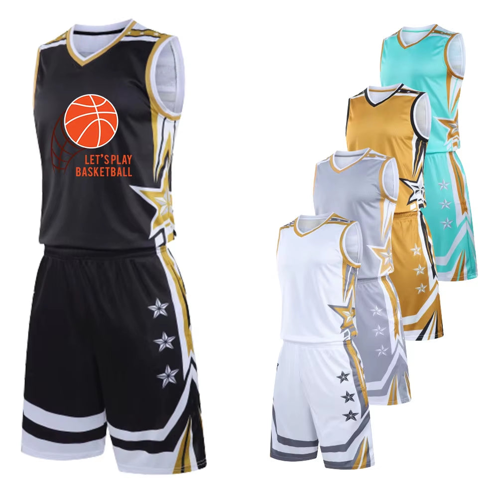Children Men Custom Basketball Jersey Sets plus Size 2 Pieces Sleeveless Vest Shorts Team Professional Basketball Uniforms Suit