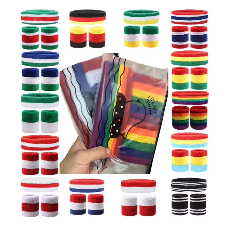 1 Set Sport Wristbands + Headband Towel Sweat Bands for Men Women Basketball Yoga Tennis Fitness Head Band Wrist Support Protect