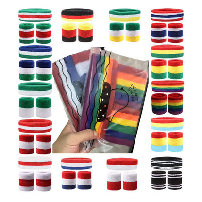 1 Set Sport Wristbands + Headband Towel Sweat Bands for Men Women Basketball Yoga Tennis Fitness Head Band Wrist Support Protect