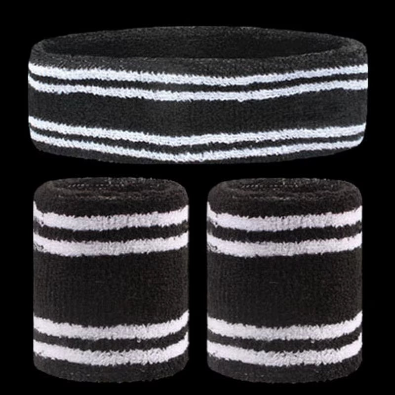 1 Set Sport Wristbands + Headband Towel Sweat Bands for Men Women Basketball Yoga Tennis Fitness Head Band Wrist Support Protect