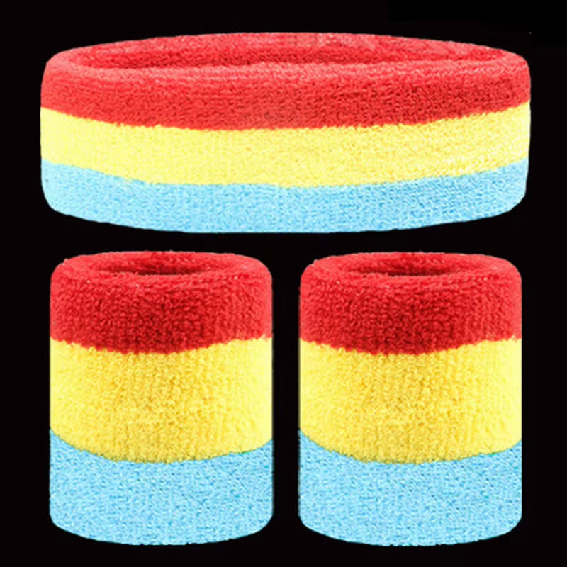 1 Set Sport Wristbands + Headband Towel Sweat Bands for Men Women Basketball Yoga Tennis Fitness Head Band Wrist Support Protect