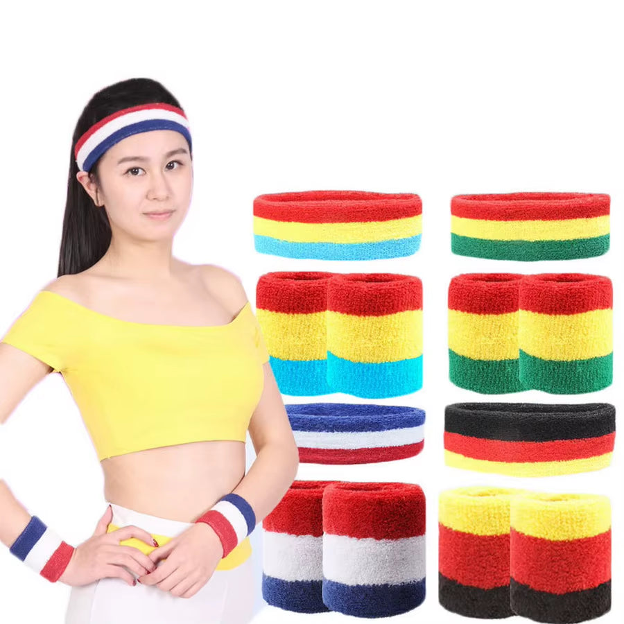1 Set Sport Wristbands + Headband Towel Sweat Bands for Men Women Basketball Yoga Tennis Fitness Head Band Wrist Support Protect