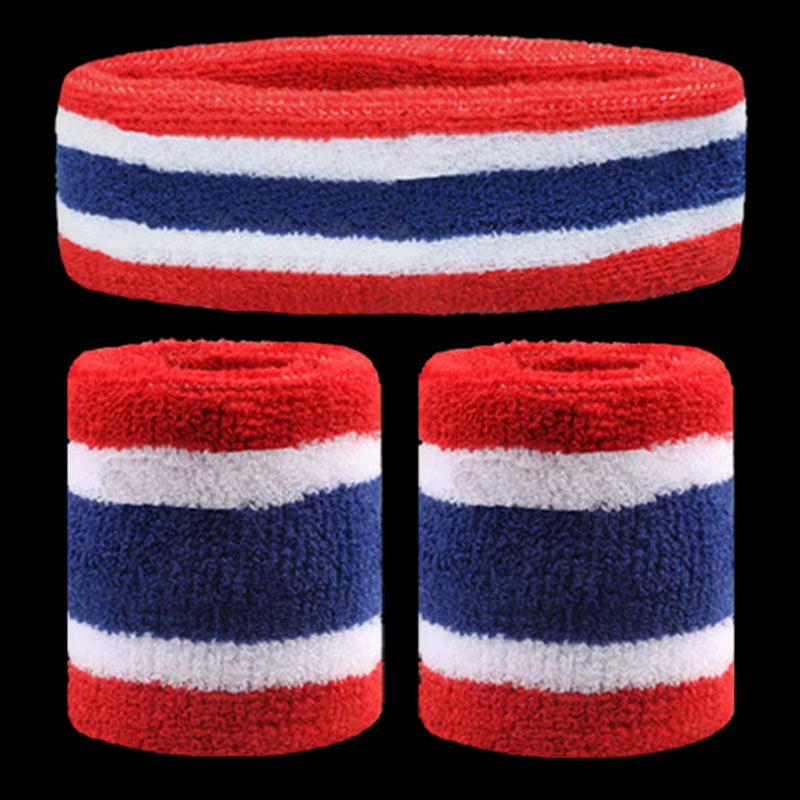 1 Set Sport Wristbands + Headband Towel Sweat Bands for Men Women Basketball Yoga Tennis Fitness Head Band Wrist Support Protect