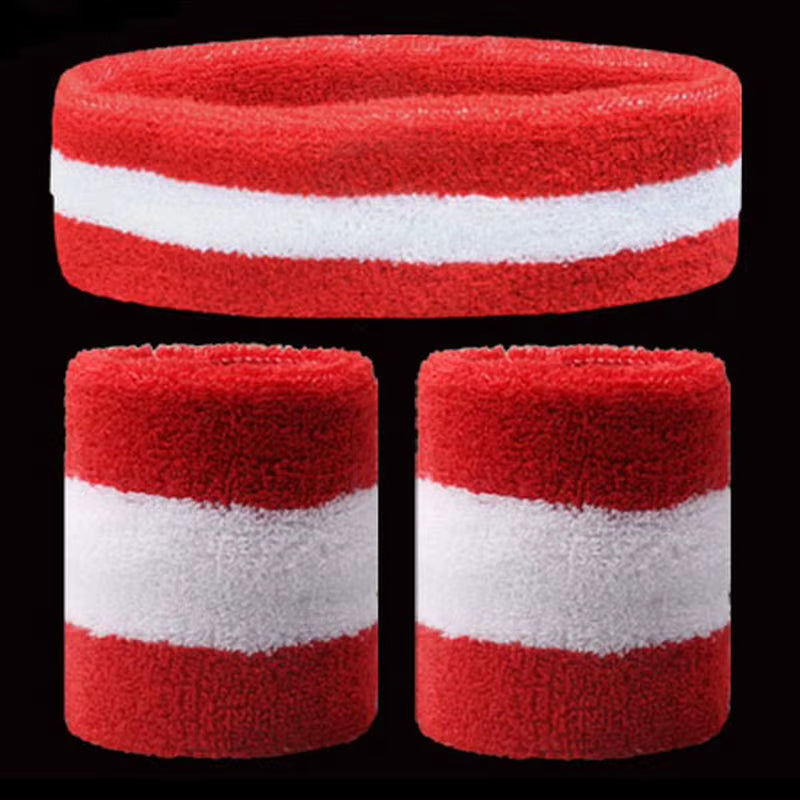1 Set Sport Wristbands + Headband Towel Sweat Bands for Men Women Basketball Yoga Tennis Fitness Head Band Wrist Support Protect