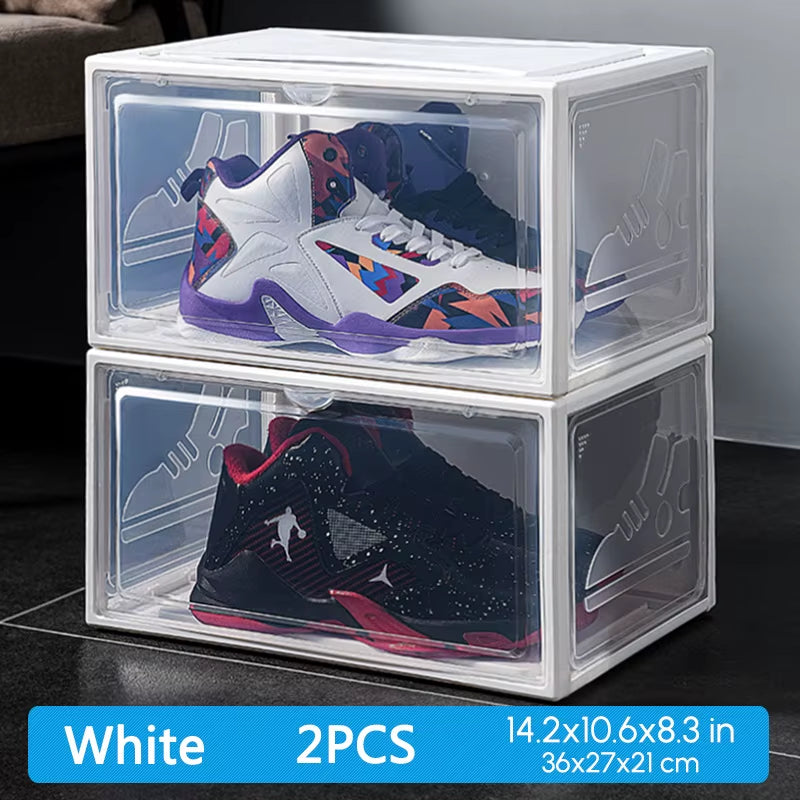 Dustproof AJ Sneakers Storage Box, Hardened Plastic Shoe Box, Stackable Cabinet, High-Top Shoes Organizers, Rack, 2Pcs