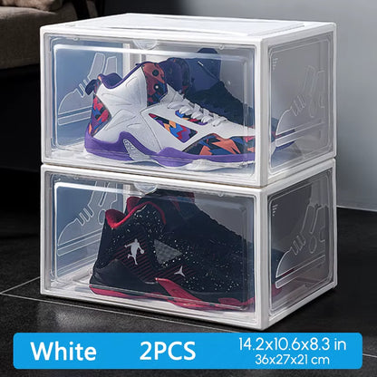 Dustproof AJ Sneakers Storage Box, Hardened Plastic Shoe Box, Stackable Cabinet, High-Top Shoes Organizers, Rack, 2Pcs