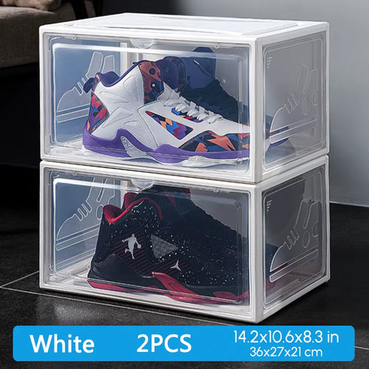 Dustproof AJ Sneakers Storage Box, Hardened Plastic Shoe Box, Stackable Cabinet, High-Top Shoes Organizers, Rack, 2Pcs
