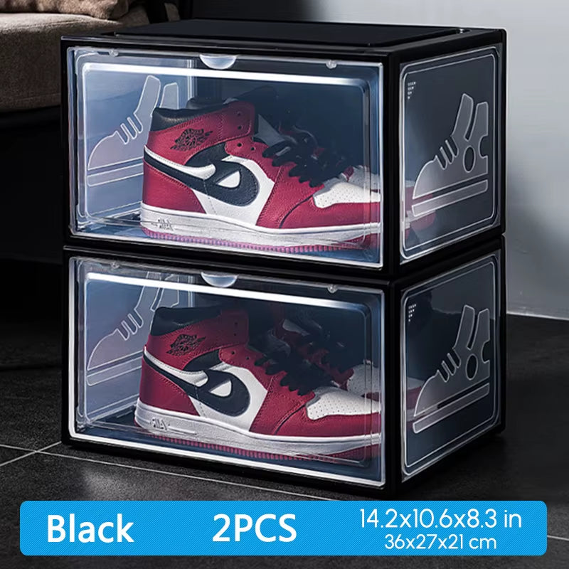 Dustproof AJ Sneakers Storage Box, Hardened Plastic Shoe Box, Stackable Cabinet, High-Top Shoes Organizers, Rack, 2Pcs